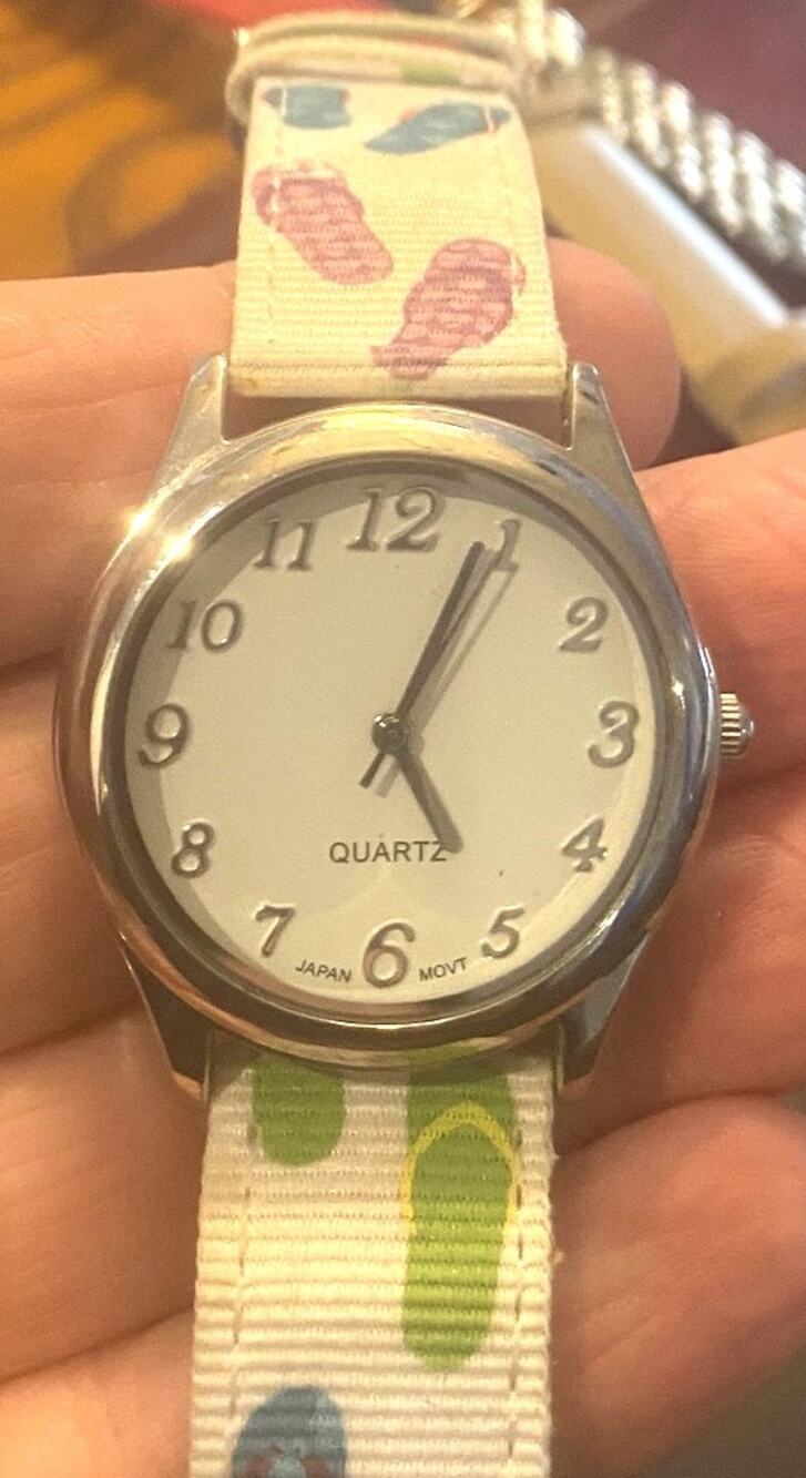 Women's 24mm Silver Tone Watch, Canvas Flip Flop Pattern Band